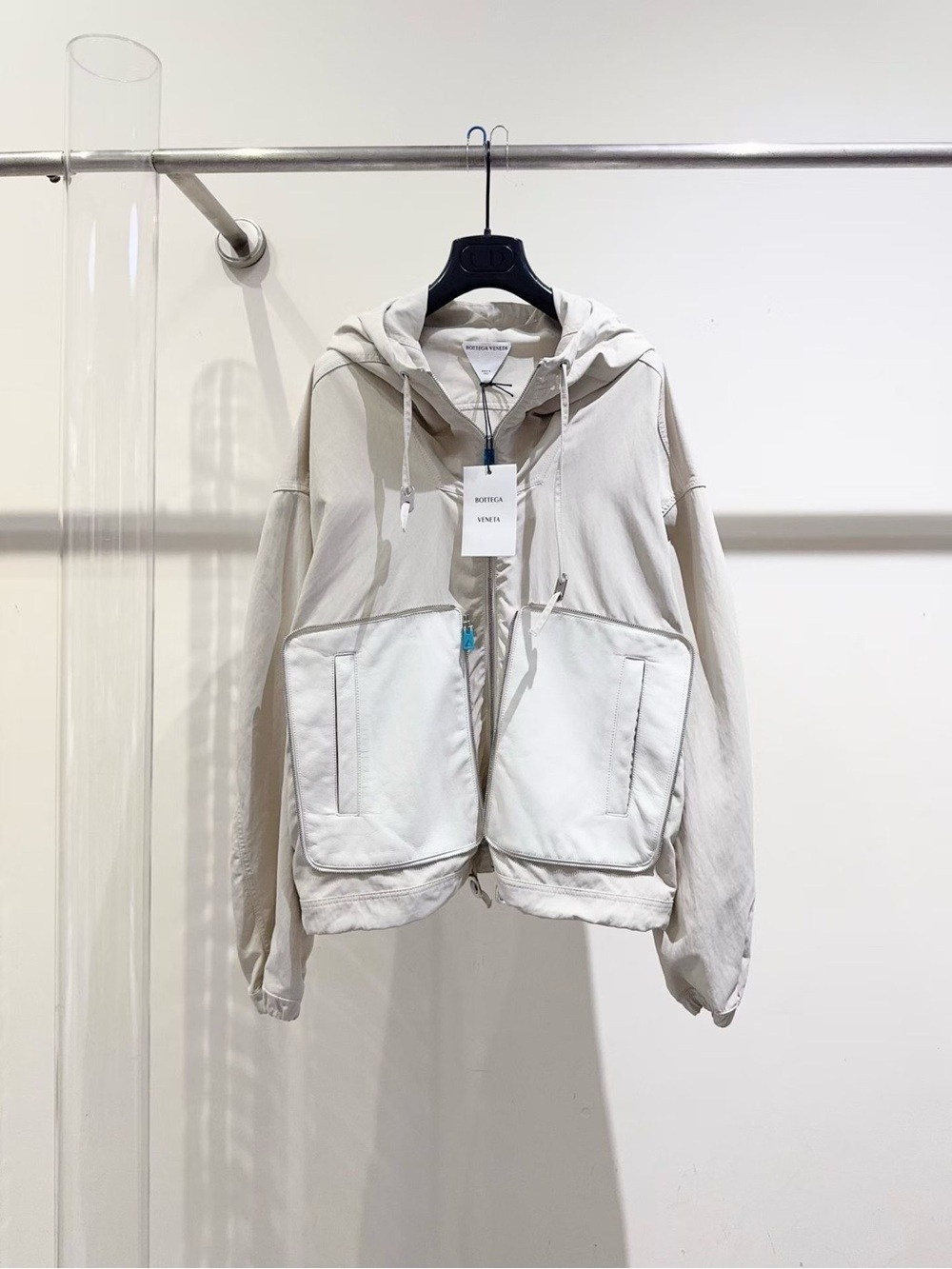 Bottega Veneta Light Beige Hooded Shirt Jacket with Front Patch Pockets